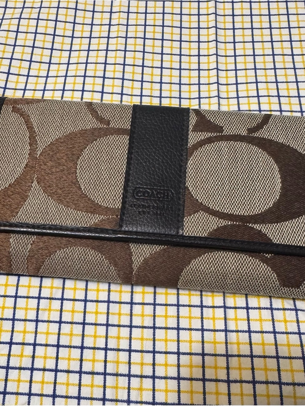 Coach Signature Foldover Wallet in Brown and Black